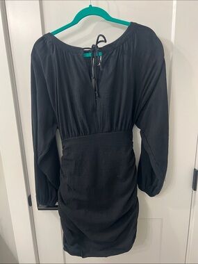 Free People Black Tie-Back Mini Dress with Bishop Sleeves